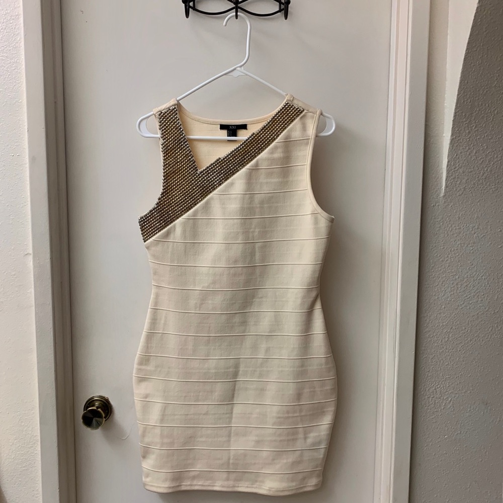 Forever 21 white & gold bodycon dress